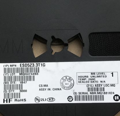 ESD5Z3.3T1G Diodo de sujeción de 3.3V, paquete SOD-523, <1pF de capacitancia, bidireccional, IEC 61000-4-2 Nivel 4 (30kV), protección ESD, defensa de línea de datos de alta velocidad, ideal para electrónica portátil