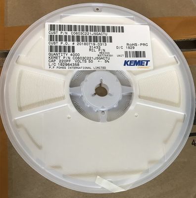 C0603C221J5GACTU 220pF 50V C0G/NP0 0603 MLCC Con 5% de Tolerancia Rendimiento Ultraestable Alta Frecuencia Baja Pérdida Rango de -55°C a +125°C y Cumplimiento RoHS