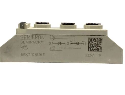 SKKT107B16E 1600V 107A Módulo Tiristor Dual Baja VF 1.35V 2.4kA Sobretensión Base Cerámica AlN Contactos a Presión SEMIPACK1 Aislado Certificado UL para Arrancadores Suaves y Variadores