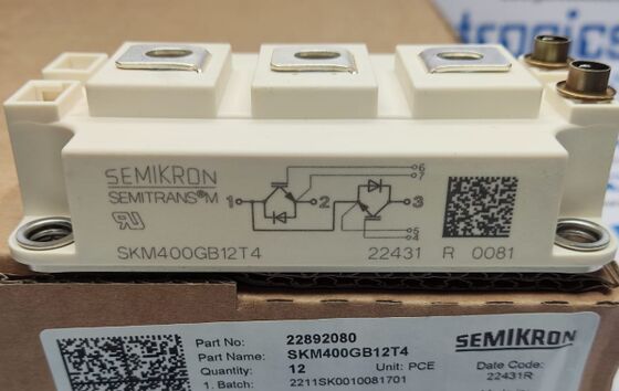 SKM400GB12T4 1200V 400A Módulo IGBT doble TRENCHSTOPTM IGBT4 Bajo VCE ((sat) 1.75V 10μs Capacidad SC Diodo CAL Bajas pérdidas de conmutación SEMITRANS3 UL Certificado para unidades de alta potencia