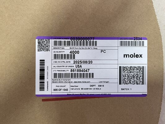 0039000077 Terminal de pala de latón estañado de 2,36 mm de diámetro, terminación de crimpado, no aislado, 16-14 AWG, 600 V, 20 A, embalaje en rollo para cableado automotriz e industrial