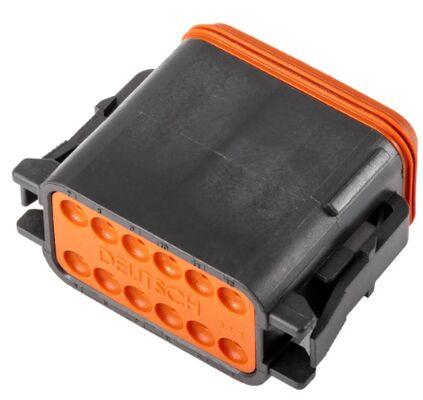 DT06-12SB 12 Posición 4.19mm Pitch Conector automotriz Receptacle Negro Casilla de encrucijado Wedgelock Cerrojo integrado IP68 sellado 13A Calificación para el cableado de ambiente hostil